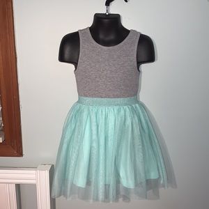 3T summer dress- grey with turquoise green tutu